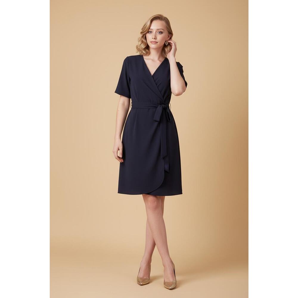 Tahari Plus Size Side-Tie Front -Belted Navy Blue Classy Sexy Dress 16W, - Picture 6 of 16